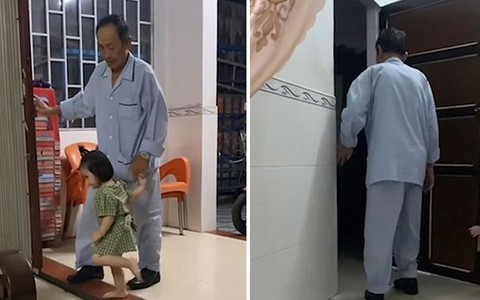 Bé gái 2 tuổi chuẩn bị phòng chu đáo cho ông cố nằm nghỉ