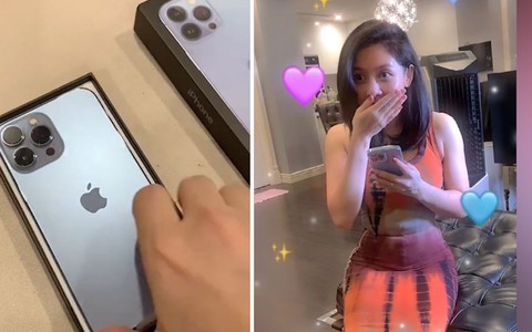 Chồng gây bất ngờ tặng iphone 13 cho vợ siêu dễ thương