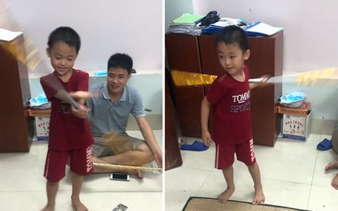 Bé trai trổ tài múa gậy như Tôn Ngộ Không