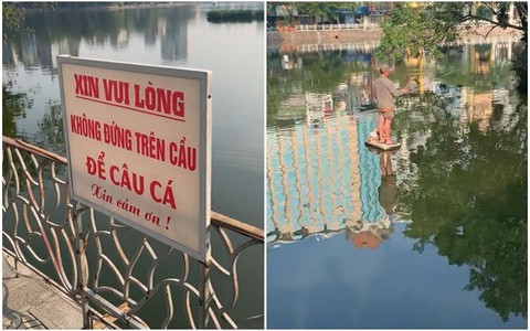 Cần thủ lươn lẹo trước biển cấm câu cá trên cầu