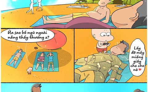 Bố Tí tắm nắng cho ngầu
