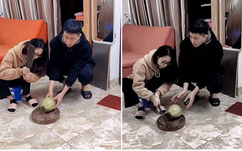 Chồng xanh mặt với pha chặt dừa của vợ
