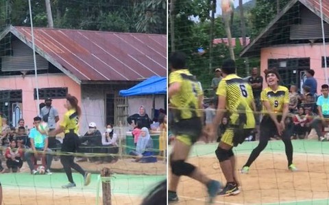 Cô gái ẻo lả khi đánh bóng chuyền