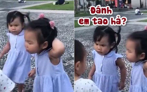 Thấy em bị bắt nạt, bé gái chạy đến bênh chằm chặp