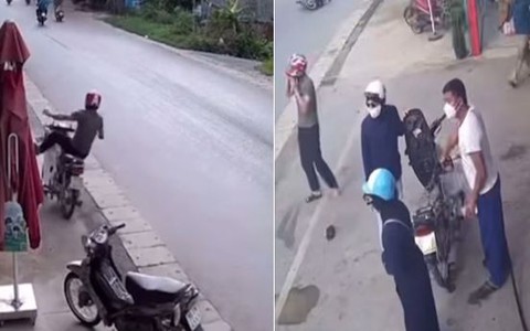 Xe máy 'trốn chủ' chạy thoát thân sau va chạm