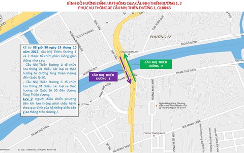 Từ 19-10, chỉ lưu thông 1 chiều cầu Nhị Thiên Đường 1 và 2