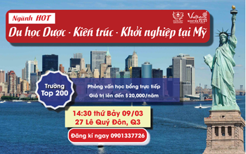Học bổng du học Mỹ 3 ngành Dược - Kiến trúc - Khởi nghiệp