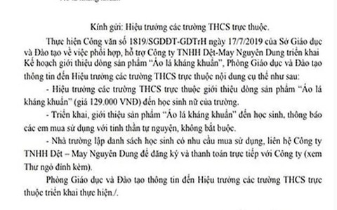 Ra văn bản hỗ trợ doanh nghiệp bán áo, Sở GD-ĐT phải thông báo ngừng
