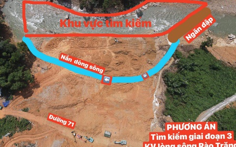 Sẽ xây đập dài 10m tìm kiếm 12 công nhân nghi thi thể nằm dưới lòng sông