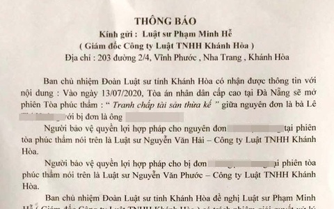 Công ty Luật Khánh Hòa lại bảo vệ cho cả nguyên đơn lẫn bị đơn
