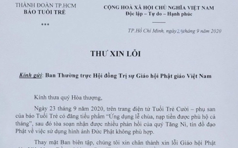 Ban biên tập báo Tuổi Trẻ xin lỗi Giáo hội, Tăng Ni, Phật tử