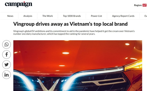 Campaign Asia: Vingroup là thương hiệu nội địa được yêu thích nhất
