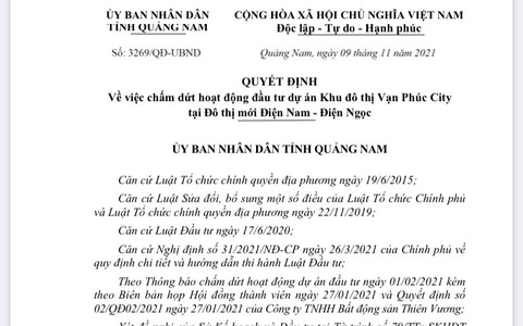 Quảng Nam chấm dứt dự án khu đô thị Vạn Phúc City