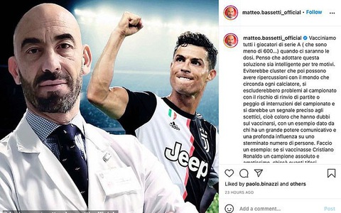 Điểm tin thể thao tối 3-3: Quan chức y tế kêu gọi Ronaldo xung phong tiêm vắc xin COVID-19