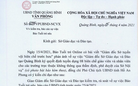 Kiểm tra việc giám đốc sở tự ký 8 quyết định tuyển dụng trước khi hết nhiệm kỳ