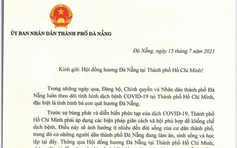 Chủ tịch Đà Nẵng gửi thư cho Hội đồng hương tại TP.HCM, lên phương án đưa dân về