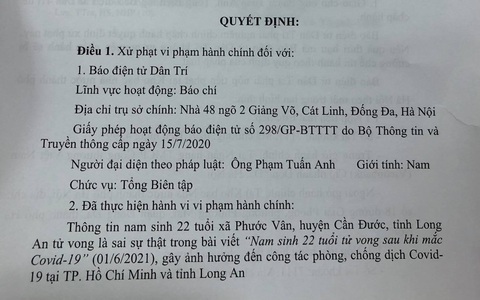Đăng sai 'nam sinh 22 tuổi tử vong do COVID-19', báo điện tử bị phạt 50 triệu đồng