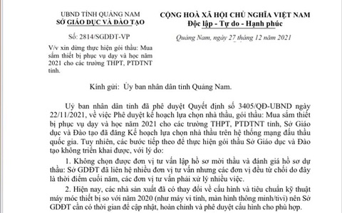 Giám đốc Sở GD-ĐT Quảng Nam ký xin dừng gói thầu mua sắm lớn trước khi nghỉ hưu