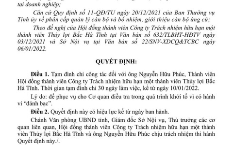 Giám đốc công ty thủy lợi bị đề nghị kỷ luật vì liên quan đến đánh bạc