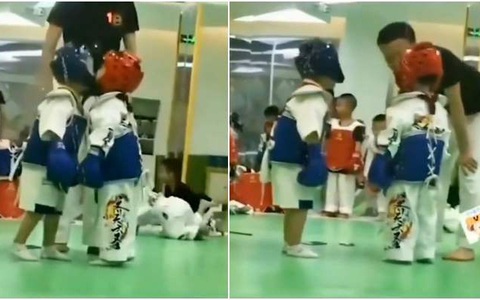 Trọng tài 'hạn hán lời' với màn chào hỏi của hai võ sĩ nhí