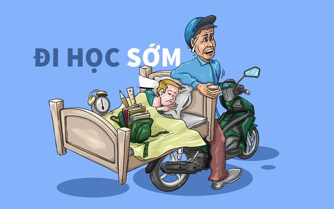 Học sinh đi học sớm bằng xe 'giường nằm'