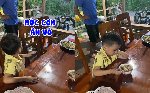 Bé trai õng ẹo không chịu ăn cơm hú hồn khi nghe tiếng bố quát