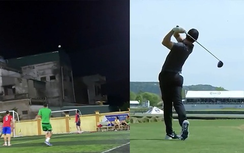 Chàng trai sút bóng như đánh golf