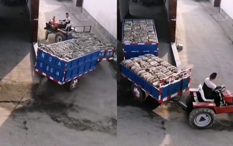 Pha 'lùi chuồng' đẳng cấp của thanh niên lái máy cày