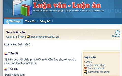 Luận án tiến sĩ 'Nghiên cứu giải pháp phát triển môn cầu lông cho công chức....’ là có thật