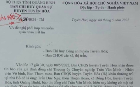Một quân nhân mất liên lạc, huy động hàng trăm người đi tìm