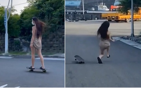 Cô gái trượt patin ngã sõng soài