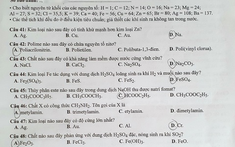 Đề thi môn hóa học kỳ thi tốt nghiệp THPT 2022