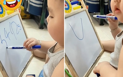 Cậu bé chuẩn con nhà người ta, biết viết số và chữ cái siêu đỉnh