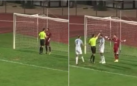 Thủ môn bắt penalty bị trọng tài rút thẻ đỏ vì rung xà ngang