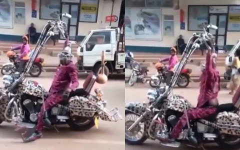 Chàng trai lái mô tô phong cách đười ươi
