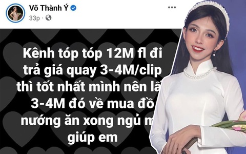 TikToker Võ Thành Ý 'chê' nhãn hàng trả giá 3 triệu đồng/clip