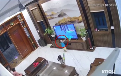 Bé trai đập cá mập trong tivi vỡ màn hình
