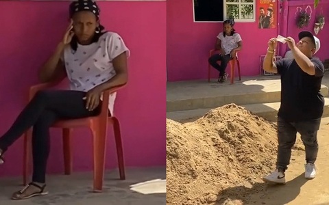 Cô gái ngơ ngác khi thấy người đi đường liên tục nhặt được tiền trong đống cát