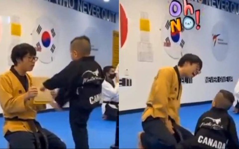 Thầy giáo dạy võ ngã khuỵu khi trò đạp trượt vào chỗ hiểm