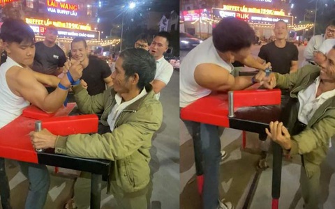 Thanh niên cao to bị cụ ông hạ một nốt nhạc khi vật tay