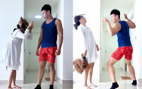 Vợ ngã ngửa khi đeo mặt nạ hù dọa chồng