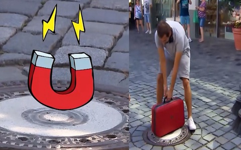 Chiếc vali troll người đi đường