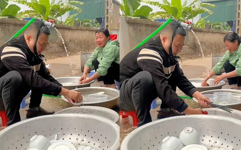 Khi thanh niên rửa bát bằng cái đầu