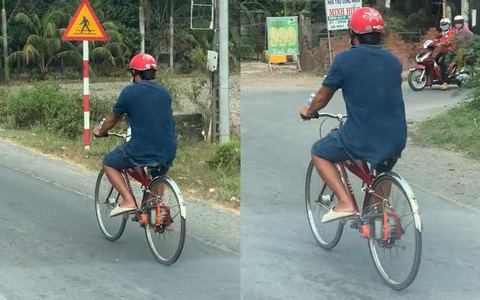 Xe đạp chạy động cơ bằng xăng phóng vun vút trên đường