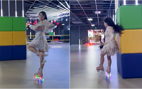 Cô gái trượt patin ngã dập mông vì mải tạo dáng