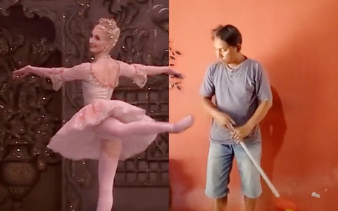 Vũ công ballet 'đá' thanh niên quét nhà không trượt phát nào