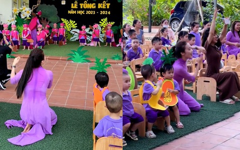 Cô giáo mầm non múa mẫu đẫm mồ hôi mà trò vẫn tỉnh bơ trên sân khấu