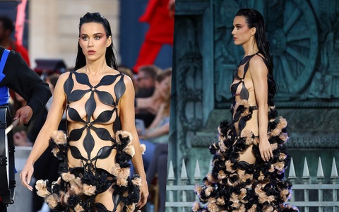 Katy Perry 'nude' trọn trong mẫu váy như... hàng rào chắn cỏ