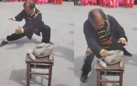 Võ sư Trung Quốc quê một cục khi trổ tài vận công đập đá