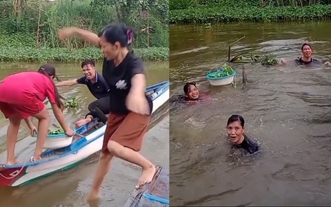 Ba người ngã xuống mương vì kịch bản lỗi